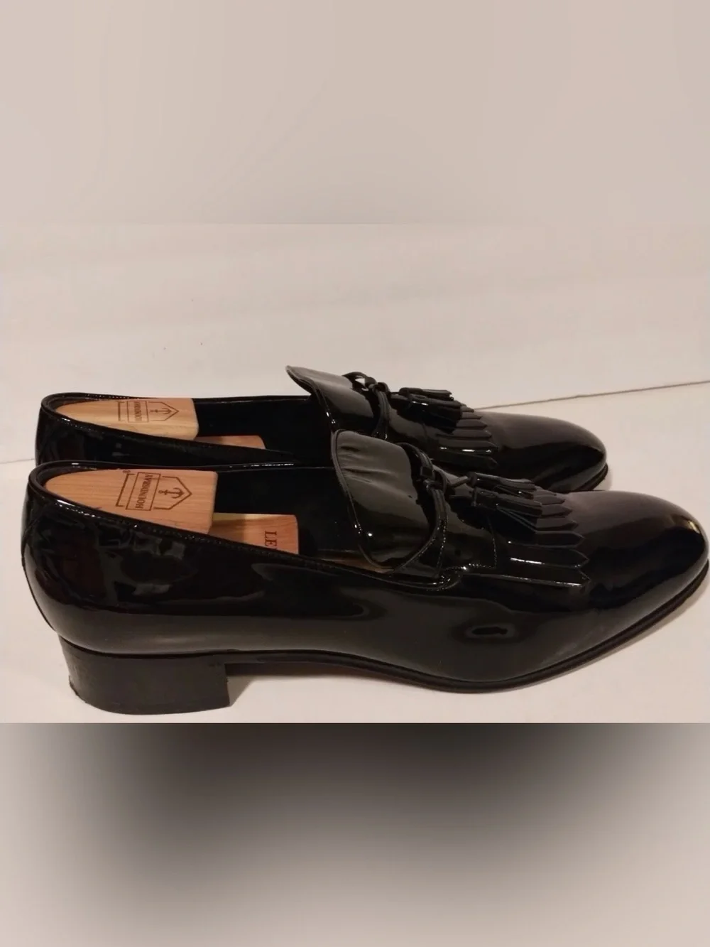 Authentic Men's Gucci Black Patent Leather Tassel Loafers 714681 Size 12.